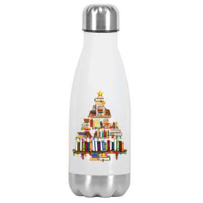 Christmas Library Tree Lights For Librarian And Book Lover Stainless Steel Insulated Water Bottle