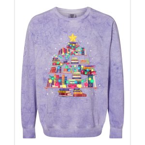 Christmas Library Tree Love Reading Books Nerd Teacher Colorblast Crewneck Sweatshirt