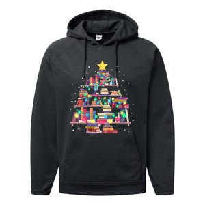 Christmas Library Tree Love Reading Books Nerd Teacher Performance Fleece Hoodie