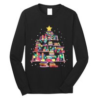 Christmas Library Tree Love Reading Books Nerd Teacher Long Sleeve Shirt