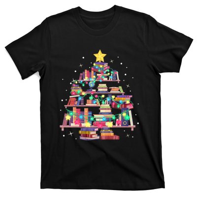 Christmas Library Tree Love Reading Books Nerd Teacher T-Shirt