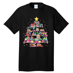 Christmas Library Tree Love Reading Books Nerd Teacher Tall T-Shirt