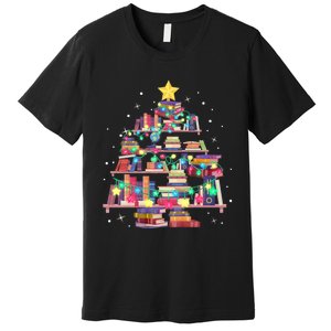 Christmas Library Tree Love Reading Books Nerd Teacher Premium T-Shirt