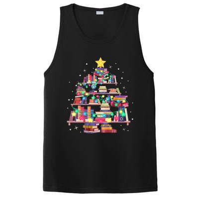 Christmas Library Tree Love Reading Books Nerd Teacher PosiCharge Competitor Tank