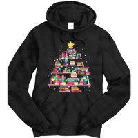 Christmas Library Tree Love Reading Books Nerd Teacher Tie Dye Hoodie