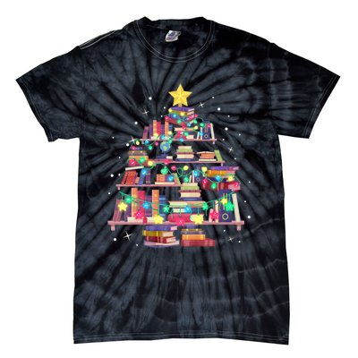 Christmas Library Tree Love Reading Books Nerd Teacher Tie-Dye T-Shirt