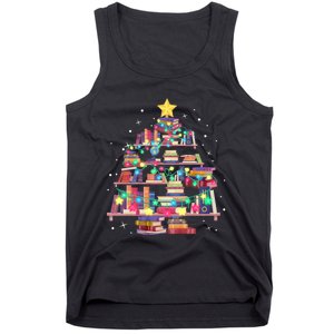 Christmas Library Tree Love Reading Books Nerd Teacher Tank Top