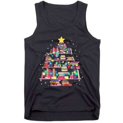 Christmas Library Tree Love Reading Books Nerd Teacher Tank Top