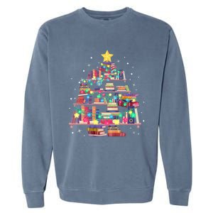 Christmas Library Tree Love Reading Books Nerd Teacher Garment-Dyed Sweatshirt