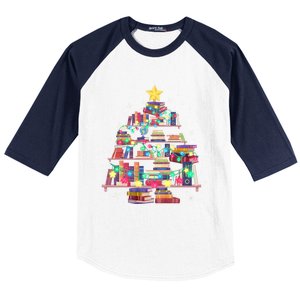 Christmas Library Tree Love Reading Books Nerd Teacher Baseball Sleeve Shirt