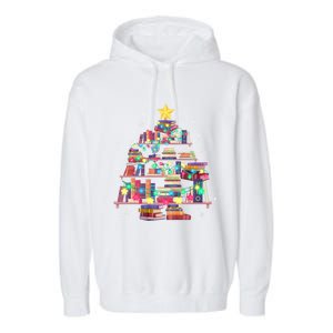 Christmas Library Tree Love Reading Books Nerd Teacher Garment-Dyed Fleece Hoodie