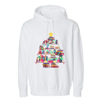 Christmas Library Tree Love Reading Books Nerd Teacher Garment-Dyed Fleece Hoodie