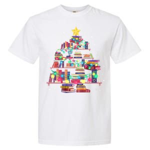 Christmas Library Tree Love Reading Books Nerd Teacher Garment-Dyed Heavyweight T-Shirt