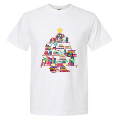 Christmas Library Tree Love Reading Books Nerd Teacher Garment-Dyed Heavyweight T-Shirt