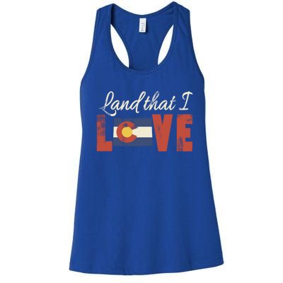 Colorado Land That I Love State Flag Patriotic Cool Gift Women's Racerback Tank