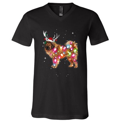 Christmas Lights Tibetan Mastiff Dog V-Neck T-Shirt