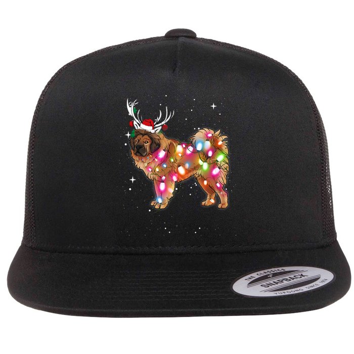 Christmas Lights Tibetan Mastiff Dog Flat Bill Trucker Hat