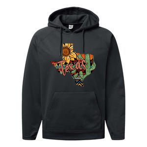 Cute Love Texas State Cactus Sunflower Performance Fleece Hoodie