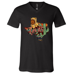 Cute Love Texas State Cactus Sunflower V-Neck T-Shirt