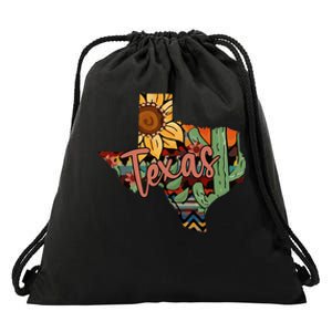 Cute Love Texas State Cactus Sunflower Drawstring Bag