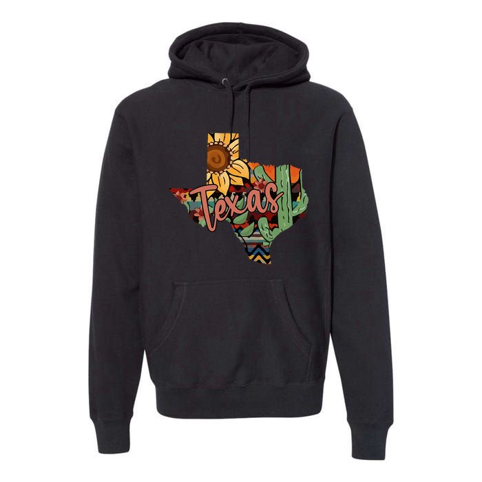 Cute Love Texas State Cactus Sunflower Premium Hoodie