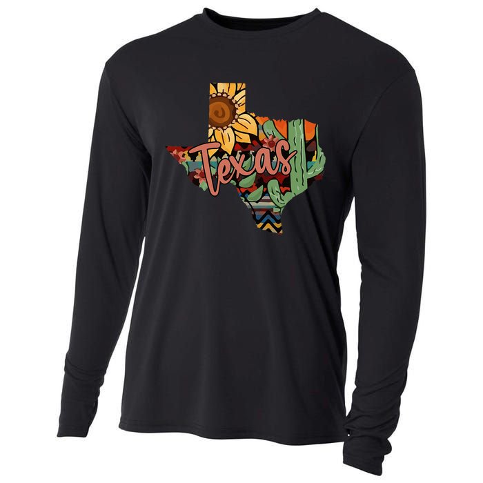 Cute Love Texas State Cactus Sunflower Cooling Performance Long Sleeve Crew