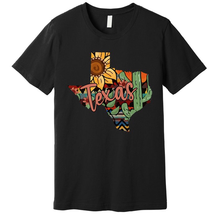 Cute Love Texas State Cactus Sunflower Premium T-Shirt