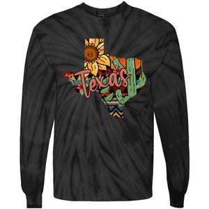 Cute Love Texas State Cactus Sunflower Tie-Dye Long Sleeve Shirt