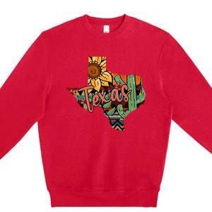 Cute Love Texas State Cactus Sunflower Premium Crewneck Sweatshirt