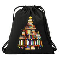 Christmas Library Tree Lights For Librarian And Book Lover  Drawstring Bag