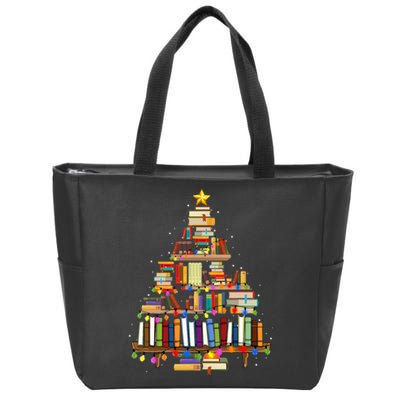 Christmas Library Tree Lights For Librarian And Book Lover  Zip Tote Bag