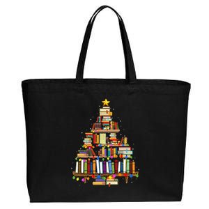 Christmas Library Tree Lights For Librarian And Book Lover  Cotton Canvas Jumbo Tote