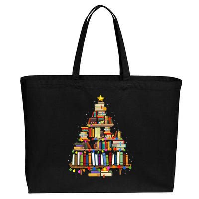 Christmas Library Tree Lights For Librarian And Book Lover  Cotton Canvas Jumbo Tote