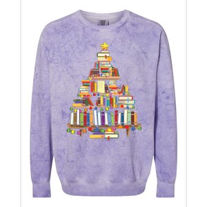 Christmas Library Tree Gift For Librarian And Book Lover Colorblast Crewneck Sweatshirt