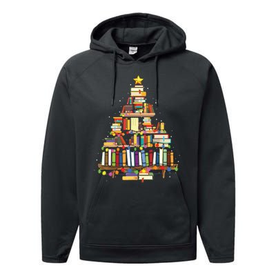 Christmas Library Tree Gift For Librarian And Book Lover Performance Fleece Hoodie