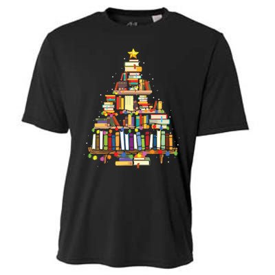 Christmas Library Tree Gift For Librarian And Book Lover Cooling Performance Crew T-Shirt