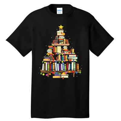 Christmas Library Tree Gift For Librarian And Book Lover Tall T-Shirt