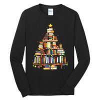 Christmas Library Tree Gift For Librarian And Book Lover Tall Long Sleeve T-Shirt