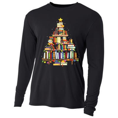 Christmas Library Tree Gift For Librarian And Book Lover Cooling Performance Long Sleeve Crew