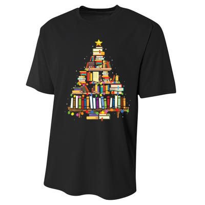 Christmas Library Tree Gift For Librarian And Book Lover Performance Sprint T-Shirt