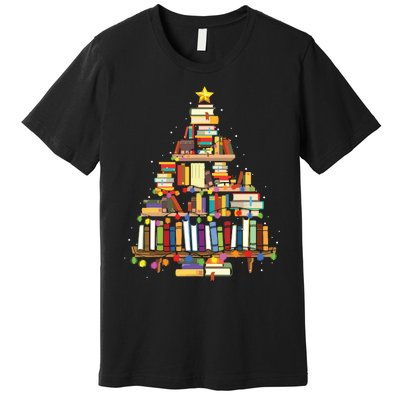 Christmas Library Tree Gift For Librarian And Book Lover Premium T-Shirt