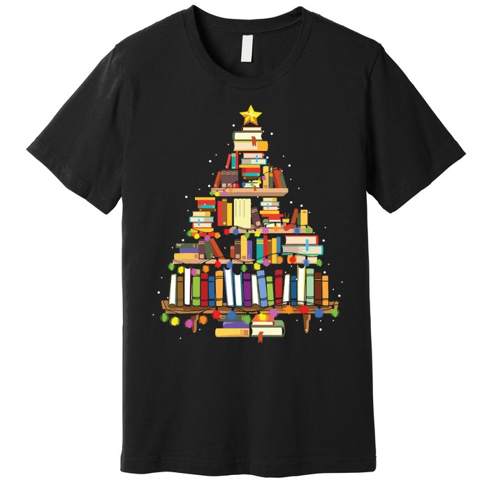 Christmas Library Tree Gift For Librarian And Book Lover Premium T-Shirt