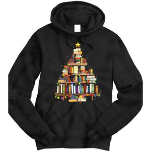 Christmas Library Tree Gift For Librarian And Book Lover Tie Dye Hoodie