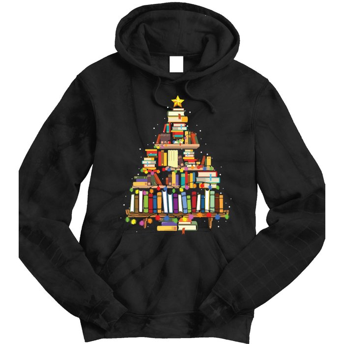 Christmas Library Tree Gift For Librarian And Book Lover Tie Dye Hoodie