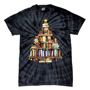 Christmas Library Tree Gift For Librarian And Book Lover Tie-Dye T-Shirt