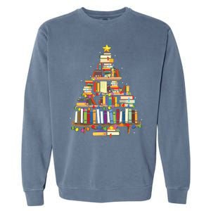 Christmas Library Tree Gift For Librarian And Book Lover Garment-Dyed Sweatshirt