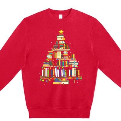 Christmas Library Tree Gift For Librarian And Book Lover Premium Crewneck Sweatshirt