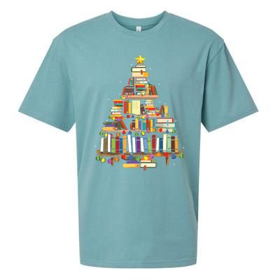 Christmas Library Tree Gift For Librarian And Book Lover Sueded Cloud Jersey T-Shirt