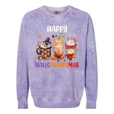 Coffee Latte Thankgiving Funny Happy Hallothanksmas Great Gift Colorblast Crewneck Sweatshirt