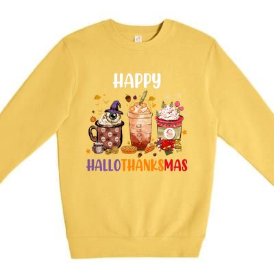 Coffee Latte Thankgiving Funny Happy Hallothanksmas Great Gift Premium Crewneck Sweatshirt